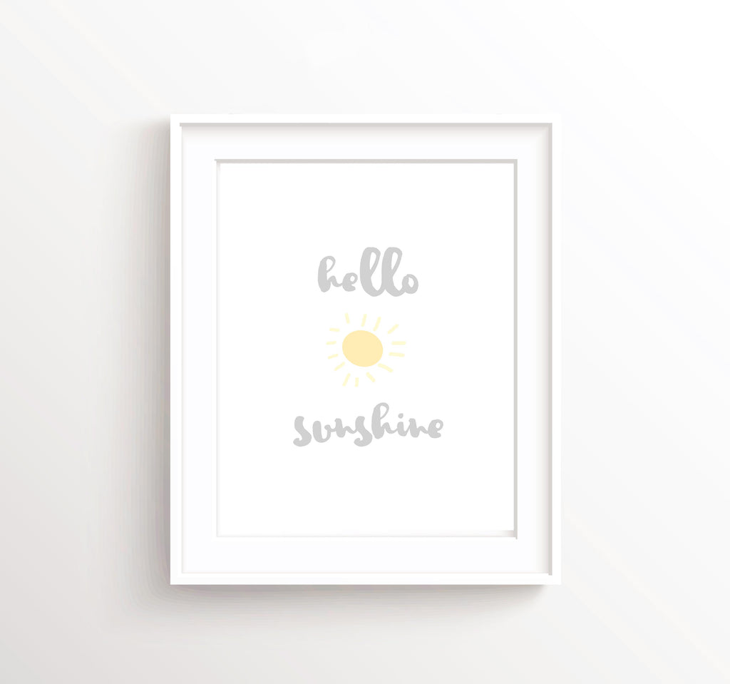 Sunshine nursery wall art, sunshine nursery decor, sunshine nursery print, grey and yellow nursery prints, hello sun