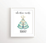 Teepee Nursery Theme, Teepee Nursery Decor,  Watercolour Nursery Art, Tribal Nursery Decor, Adventure Wall Art