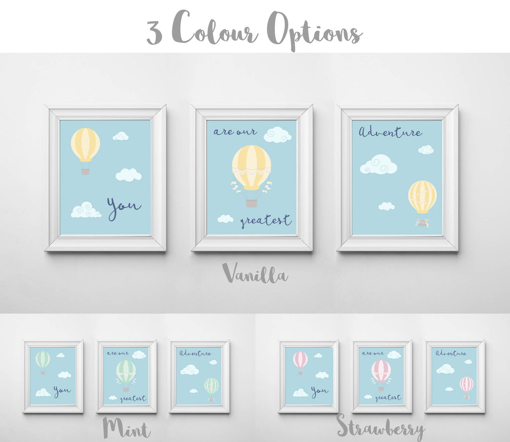 You Are Our Greatest Adventure Print Set, Hot Air Balloon Nursery - unisex new baby gift