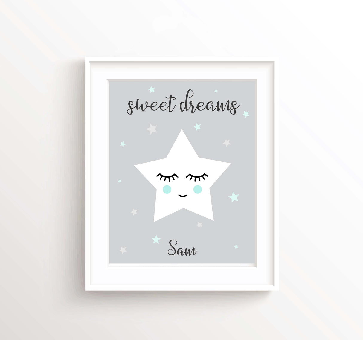 Star Nursery Wall Art with Name, Personalised Nursery Decor for Baby