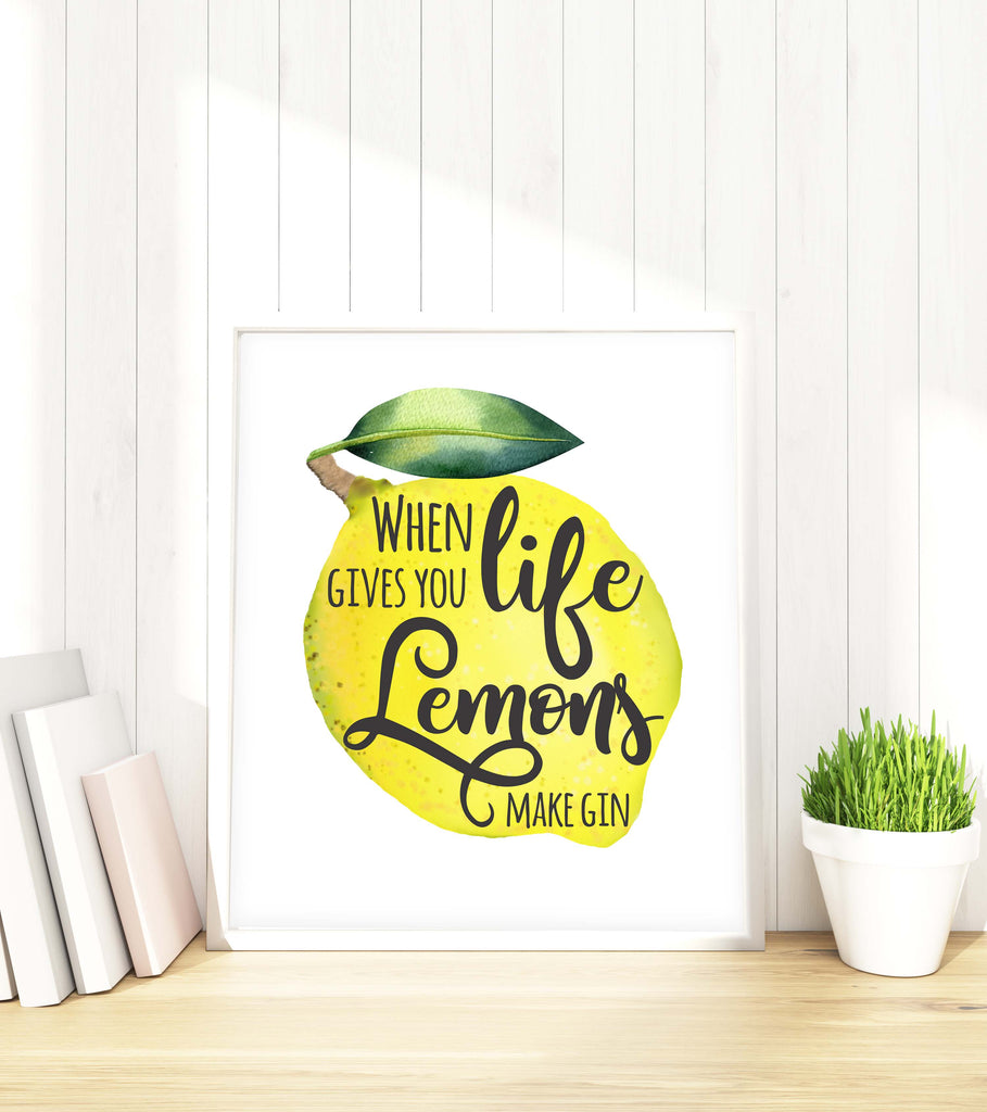 Prints for Kitchen Decor,Posters for Kitchen Art, Gin Print, Gin Poster, Lemons Kitchen Decor