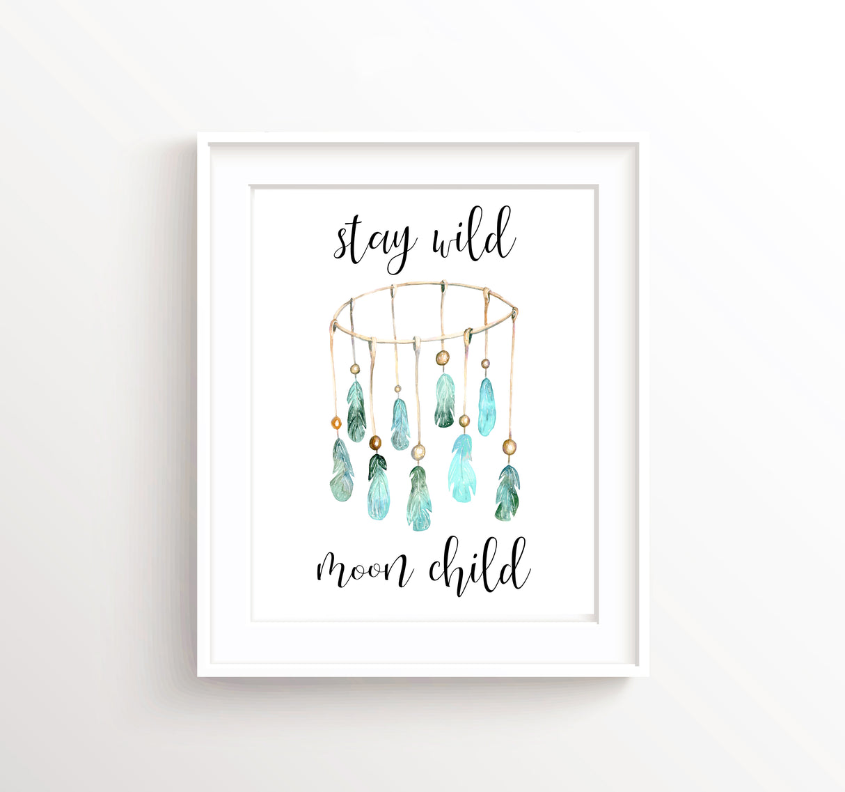 Stay Wild Moon Child Print, Watercolour Nursery Prints, Tribal Nursery Decor, Whimsical dream catcher print for nursery