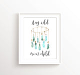 Stay Wild Moon Child Print, Watercolour Nursery Prints, Tribal Nursery Decor, Whimsical dream catcher print for nursery