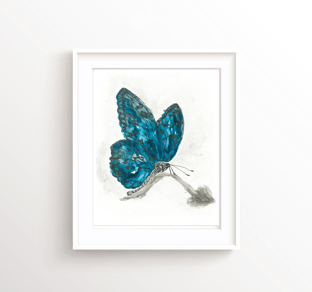 Watercolor Butterfly Wall Art, Blue Butterfly Print, Abstract Butterfly Painting, Butterfly Poster, Butterfly Art Prints