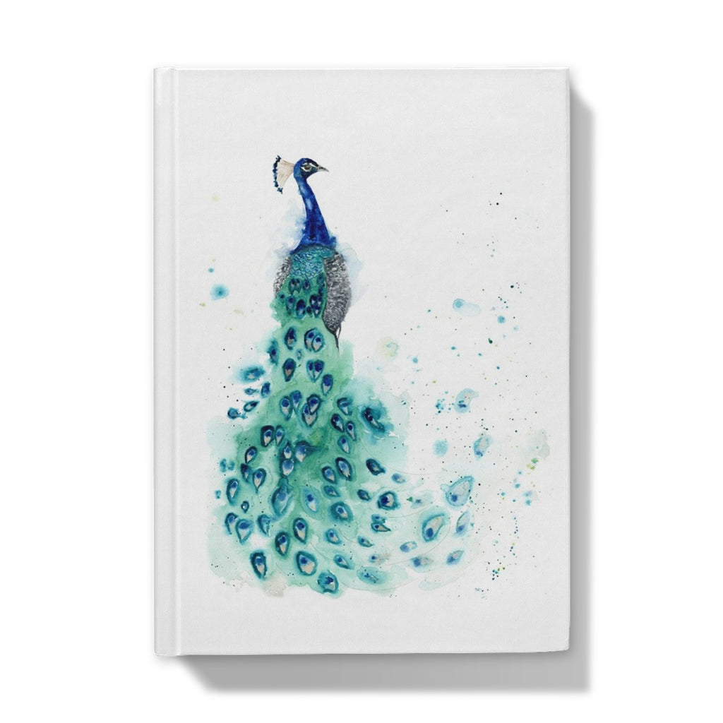 Elegant peacock pattern notebook, Watercolour peacock sketchbook, Hardcover peacock motif notebook, Peacock-inspired watercolor diary