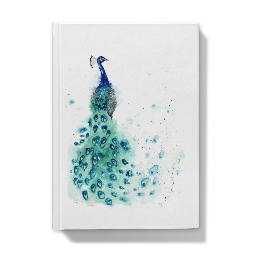 Premium peacock design hardback journal, Watercolor peacock feathers notebook, Whimsical peacock illustration diary