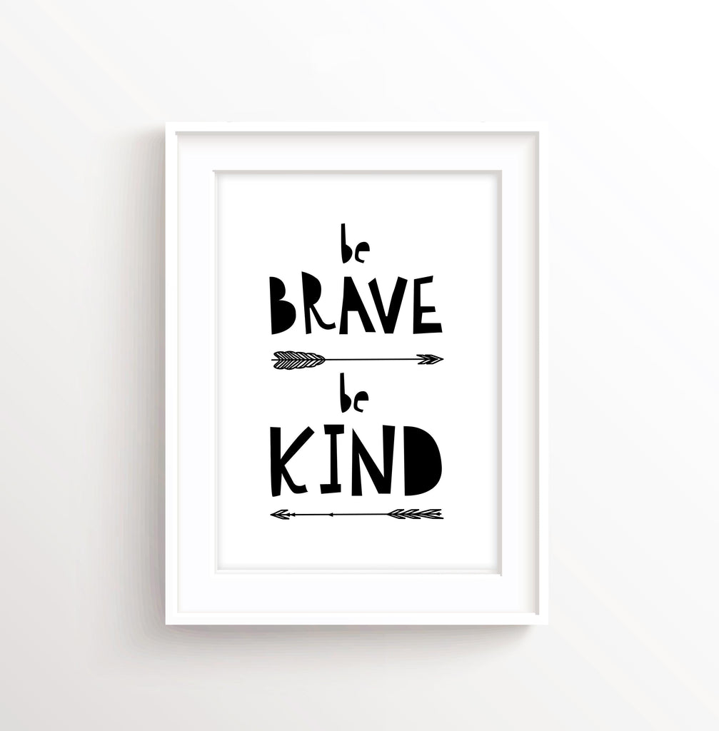 Motivational nursery print in black and white for boys, Encourage bravery and kindness with arrow-themed nursery print for boys