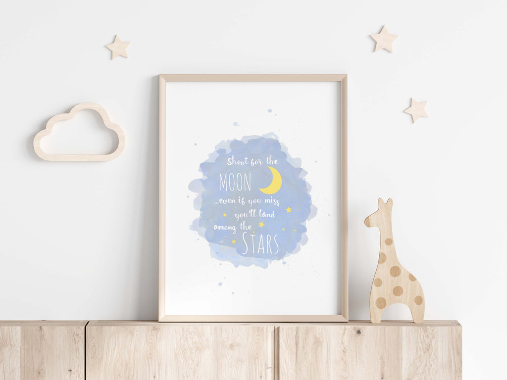 Shoot for the Moon Quote, Star Nursery Wall Art, Kids Room Posters, Shoot for the Moon Print, Moon Nursery Wall Art