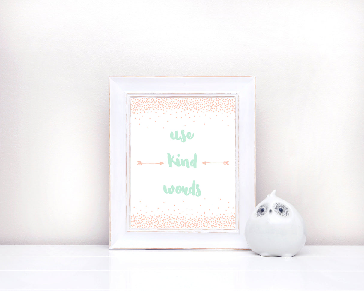 peach nursery decor, new baby quotes, peach nursery print, peach pink nursery, new baby nursery gifts, use kind words