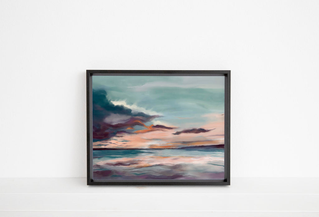 Stunning abstract seascape print for any space, Teal, orange, and purple abstract ocean art for any room, ocean art abstract