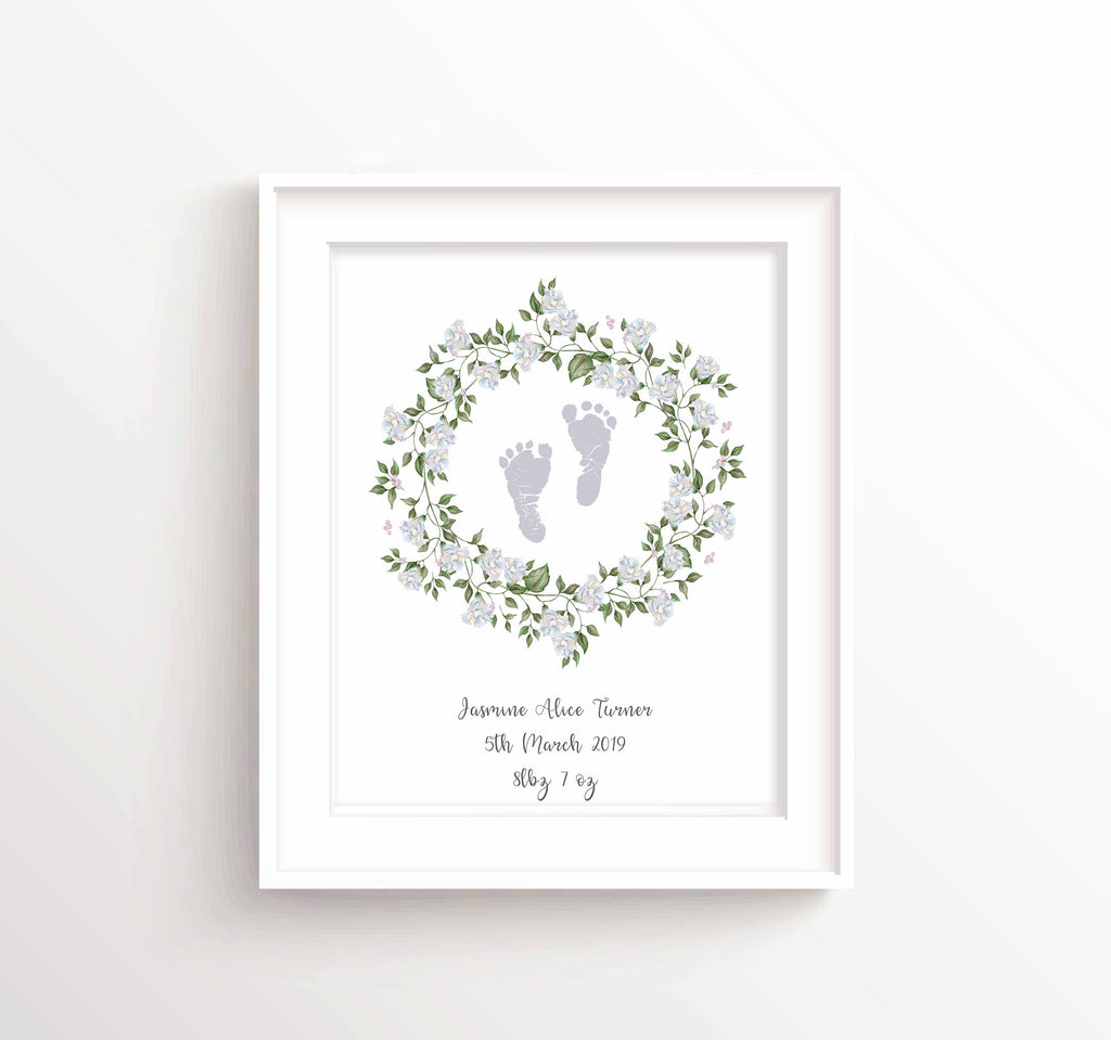 Floral New Baby Footprint Print - Baby Footprint Gifts, Touching gift for grandma