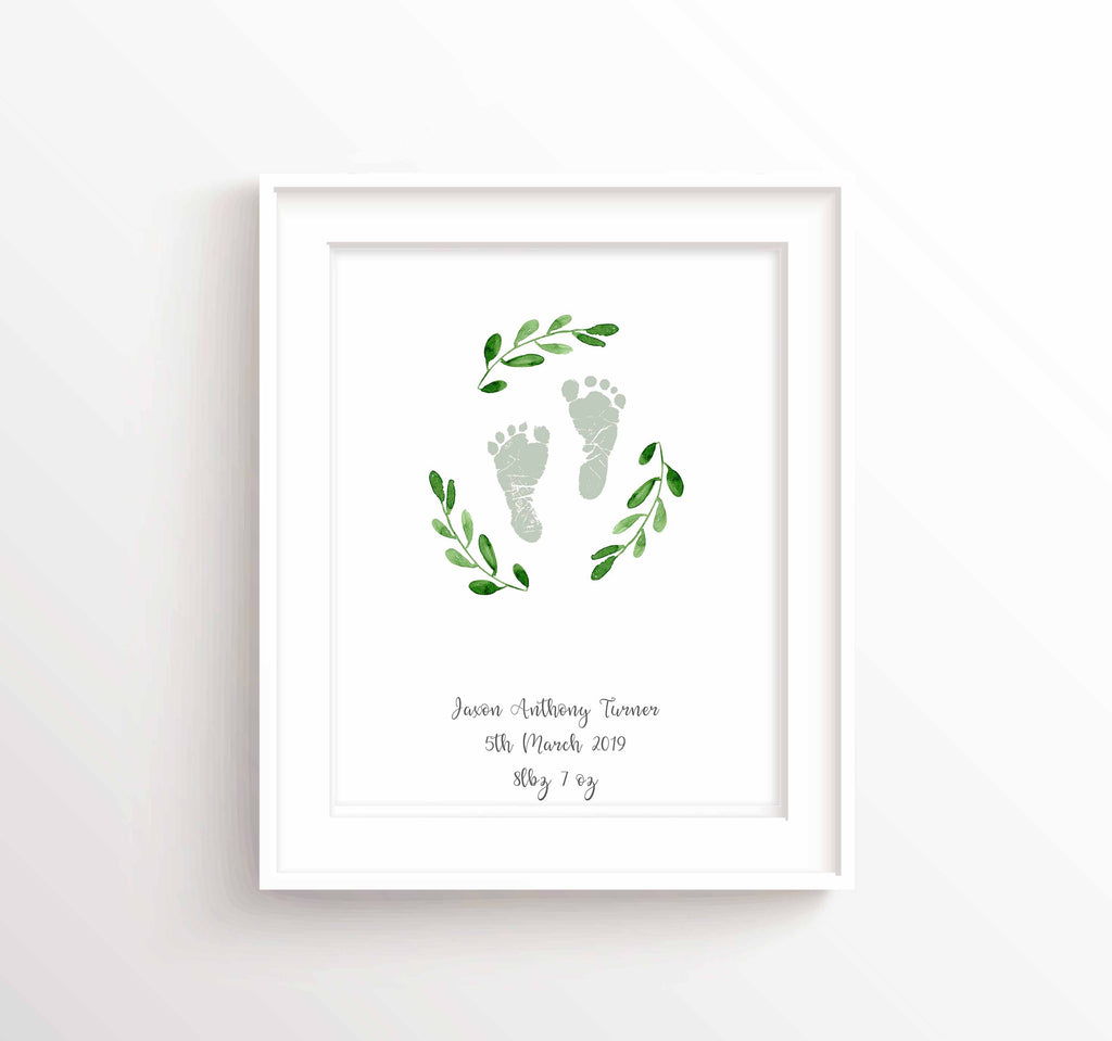 Personalised New Baby Gift Ideas, Baby Footprint Birth Details Print