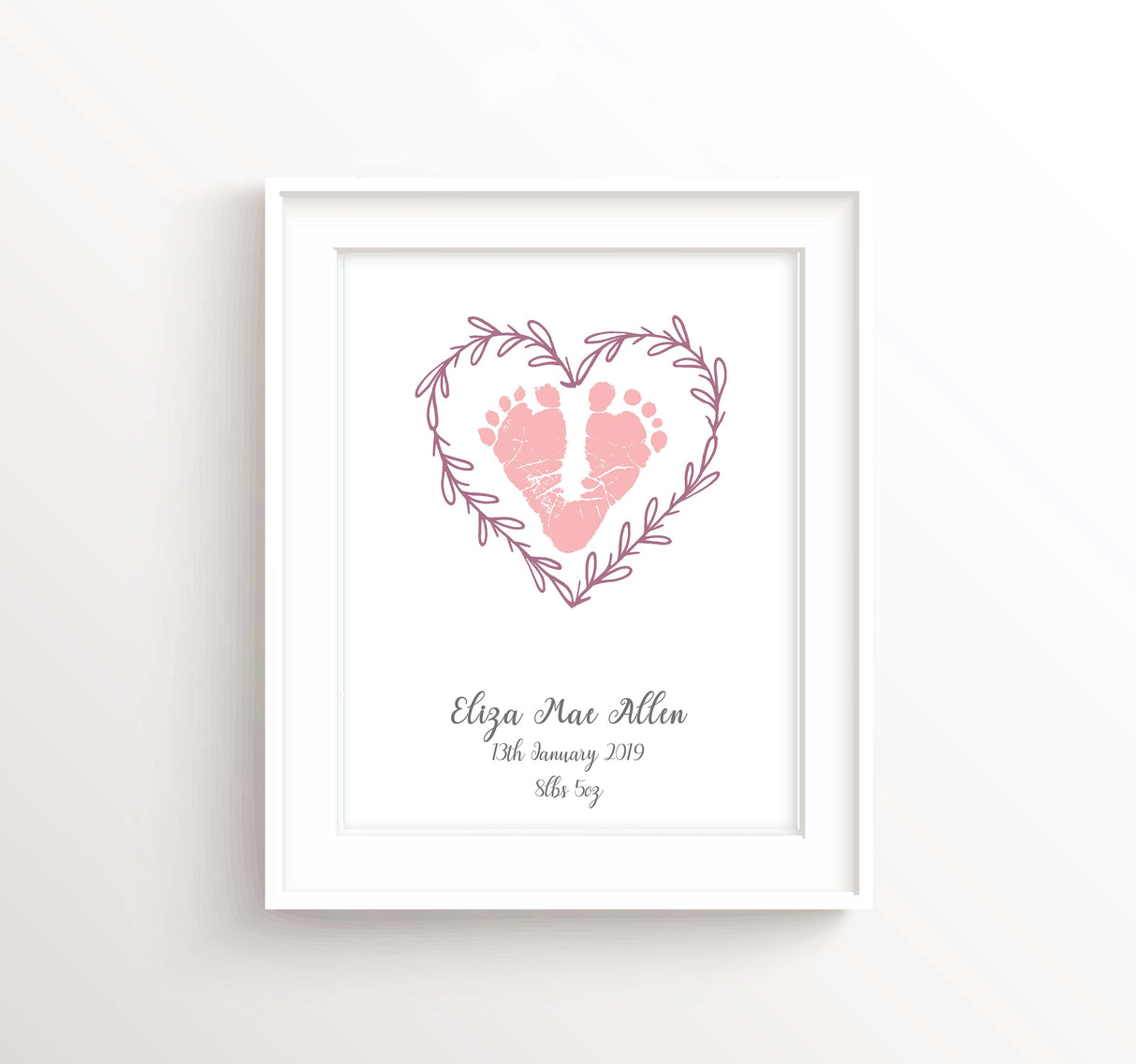 Personalised Birth Details Print featuring your baby's own footprints! Customised to your colour specifications!