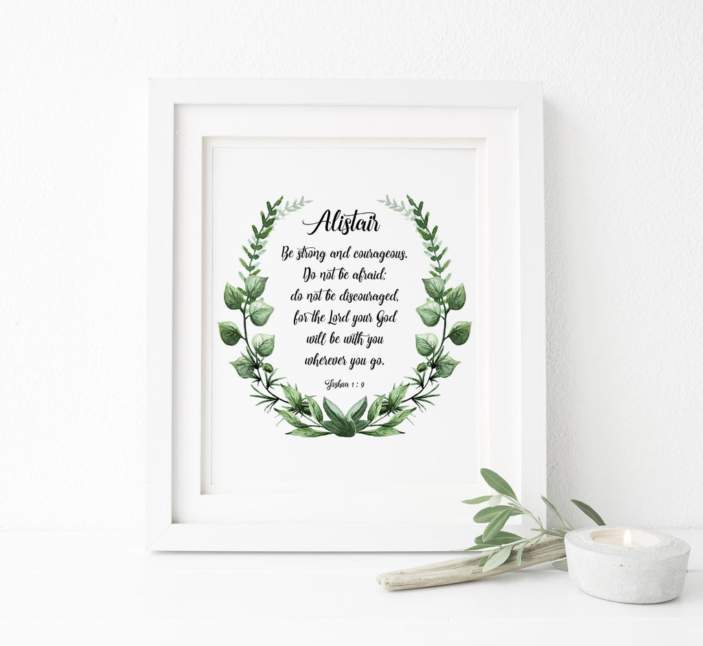Personalised Be Strong and Courageous Wall Art, Personalised Joshua 1 9 Picture, Personalised Bible Verse, Joshua 1 9