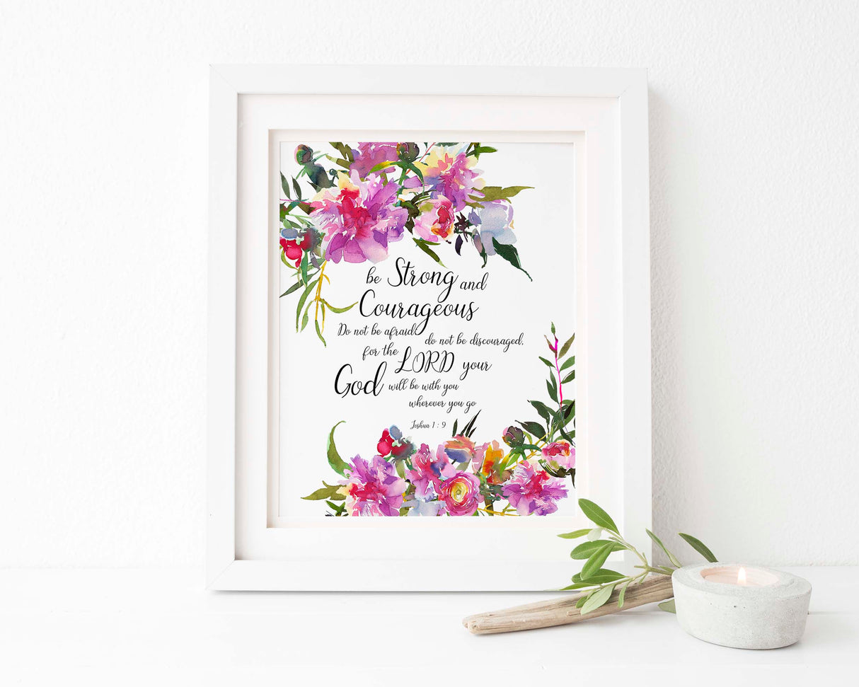 Joshua 1 9 Wall Art Gift, Be Strong and Courageous Bible Verse Print, Watercolour Bible Verse Printable, Christian Art