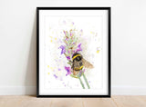 Bumble Bee Wall Art Print, Bumblebee Prints UK, Bumblebee Art Print, pretty bumble bee wall art, bee garden wall art