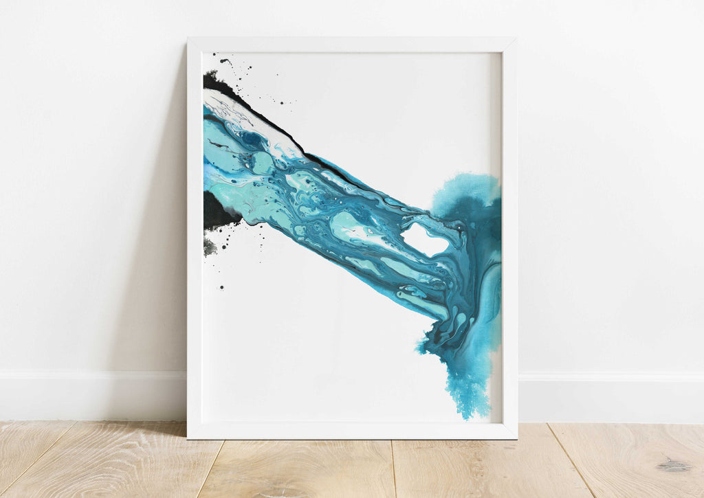 Teal and black abstract art print, Contemporary teal and black wall art, Large teal and black abstract print, Abstract Art Prints UK 