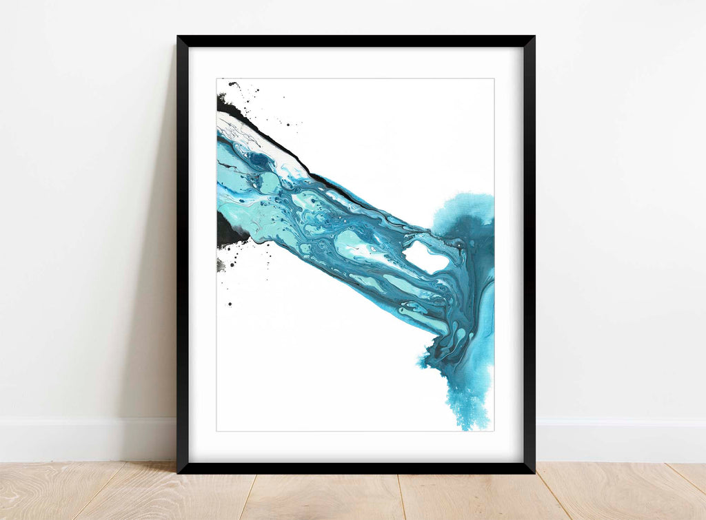 Teal Blue Abstract Wall Art, Contemporary Art Prints, Modern Print, Turquoise and black abstract wall art for living room