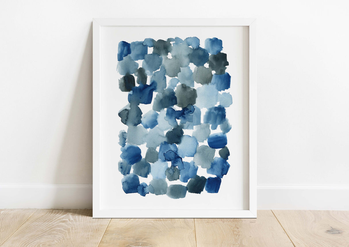 Blue Wall Art Watercolor Abstract Print, Bedroom Decor Prints, Office Decor Watercolour Painting, Modern Minimalist Art, Digital Download A4