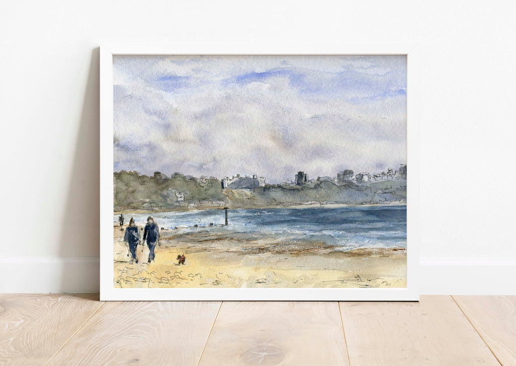 Bournemouth Beach Painting Watercolour Print, Dorset Seascape Art, bournemouth beach watercolour, dorset beach watercolour
