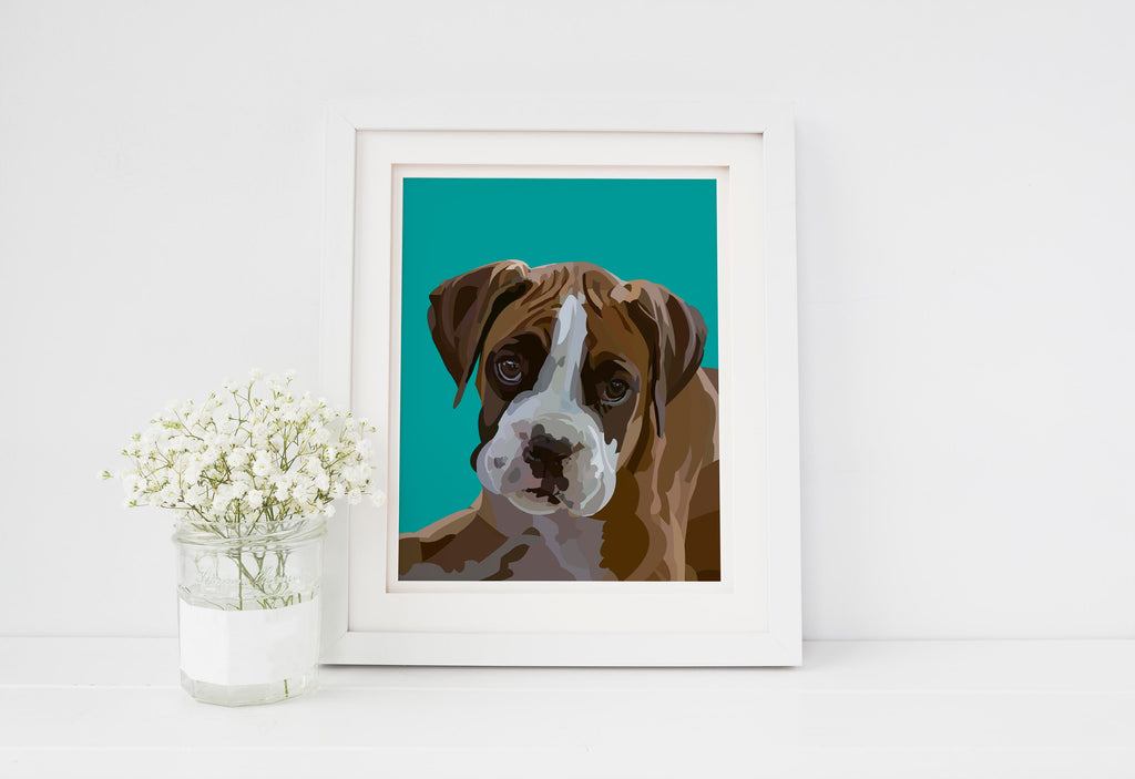 abstract boxer dog art, cool boxer dog art, artist boxer dog art, dog art prints, colourful dog wall art, puppy wall art