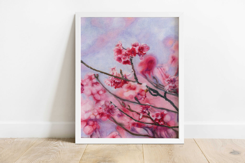Cherry Blossom Wall Art UK, Pink And Blue Bedroom Prints, Floral Art, pink floral wall art, abstract floral wall art