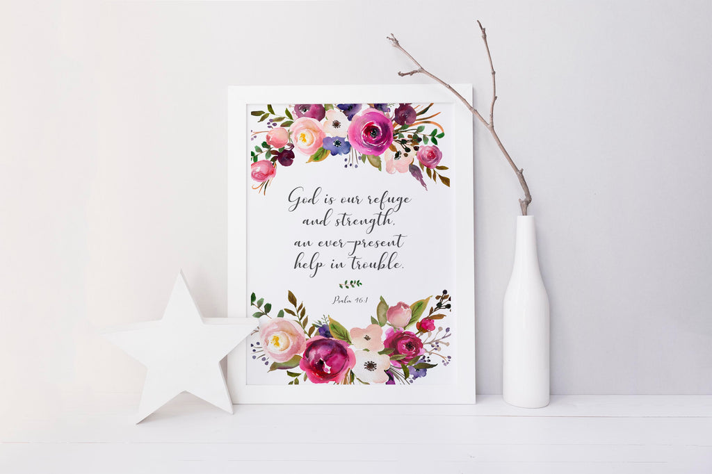 God is our Refuge, Custom quote print, Bedroom Wall Art, Floral Wall Art, Your text here, Psonalised