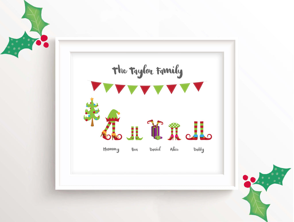 Elf Family Picture, Elf Family Wall Art, Personalised Christmas Art, personalised christmas wall art, Christmas Decor