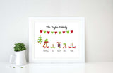 Personalised Christmas Print, personalised christmas family art, elf family wall art, elf family wall print, xmas print