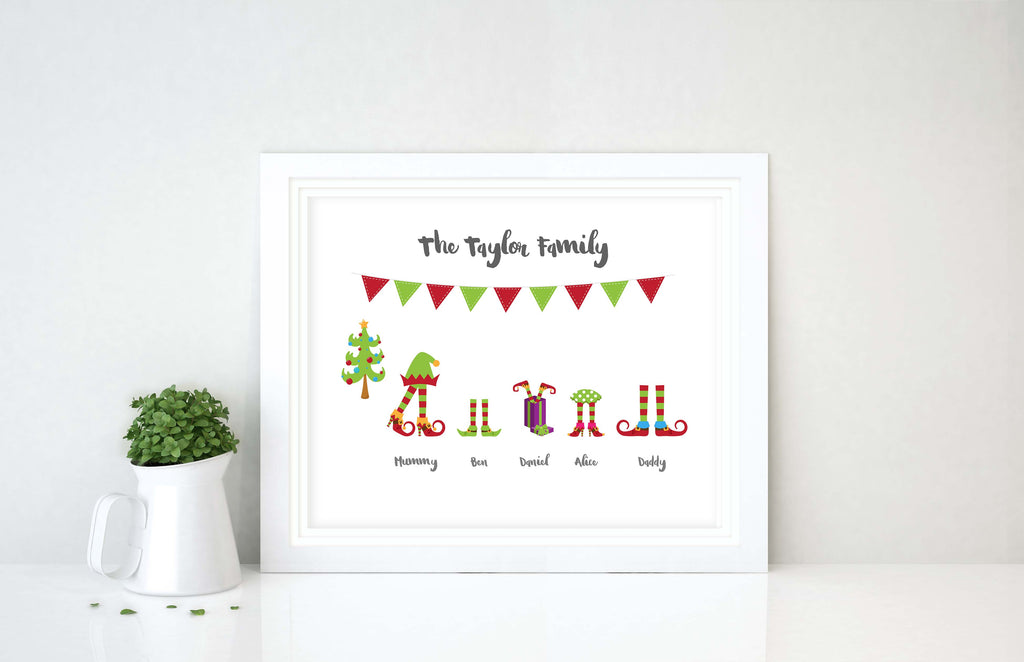 Personalised Christmas Print, personalised christmas family art, elf family wall art, elf family wall print, xmas print