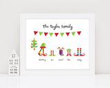 elf family print, Personalised Family Christmas Wall Art UK, Christmas Family Pictures, personalised christmas pictures