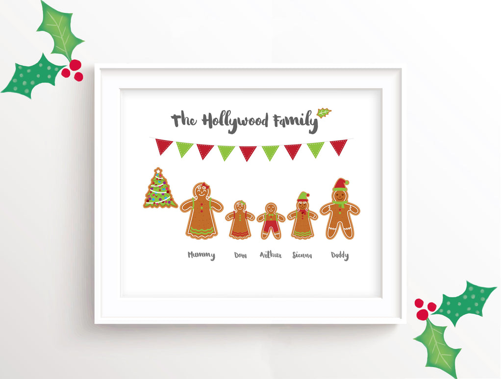 Personalised Christmas Family Art, Gingerbread Man Christmas Picture, Personalised Christmas Art, family christmas art