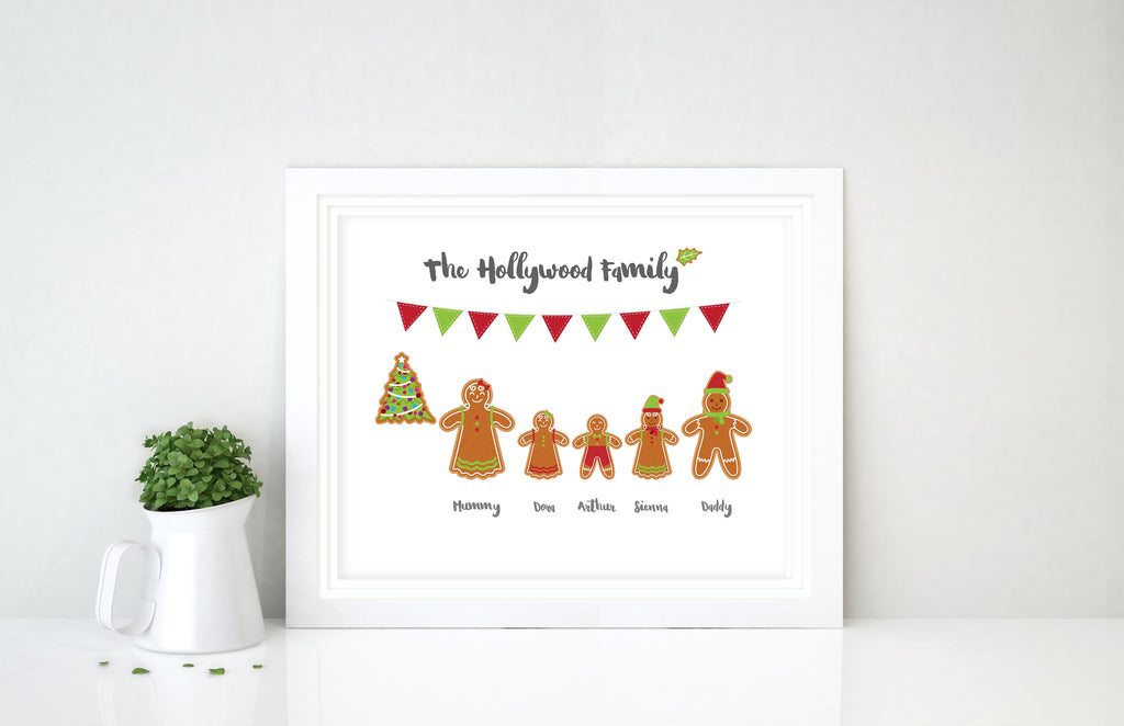 gingerbread family wall art, gingerbread family picture, personalised christmas wall art, Gingerbread Christmas Decor