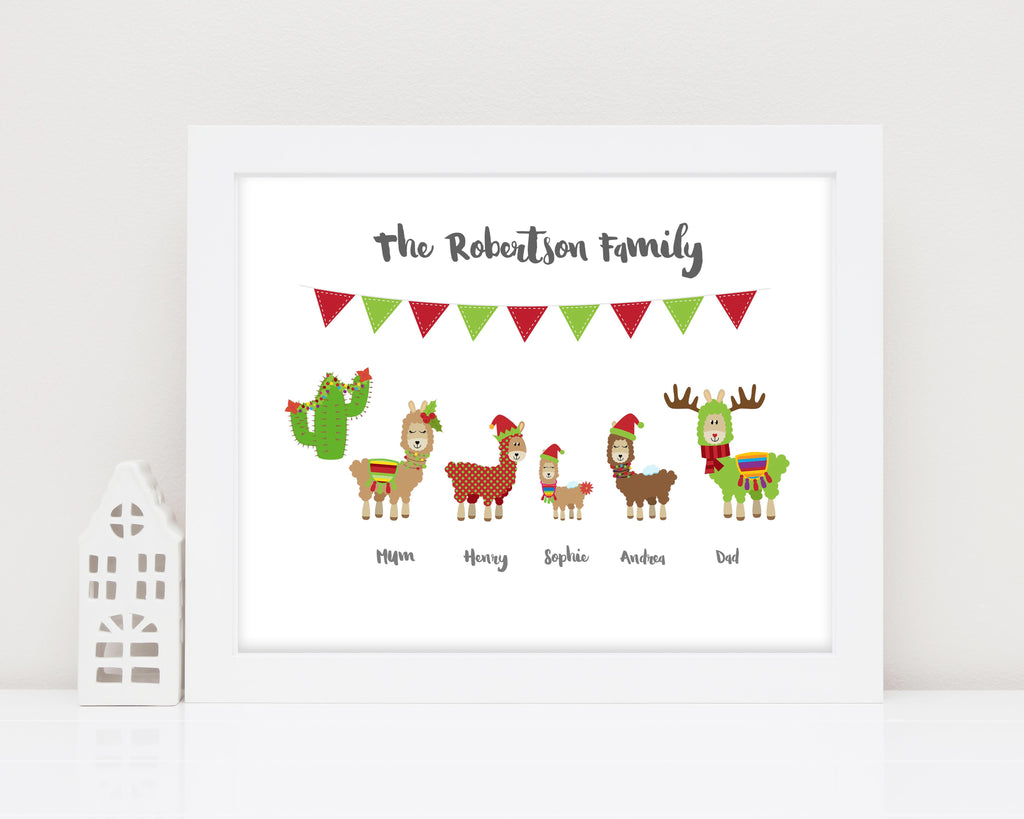 christmas llama decoration, llama family print, llama family decoration, personalised family print, personalised Xmas