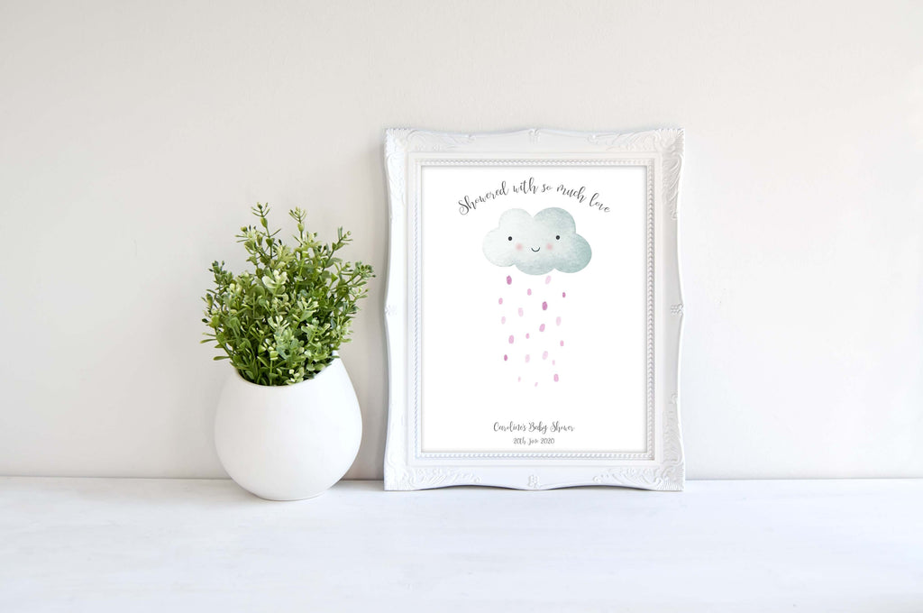 Baby Shower Fingerprint Keepsake Picture + Ink, Cloud Baby Shower Decorations Unisex Print Wall Art, Baby Shower Print