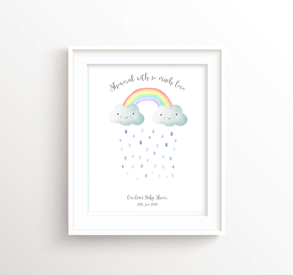 Rainbow Fingerprint Keepsake Baby Shower Gifts, Cloud Baby Shower Decorations Unisex Print Wall Art