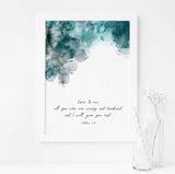 Alcohol Ink Print, Matthew 11 28 Wall Art for Men Bible Quote Prints, comforting christian prints, encouraging wall art