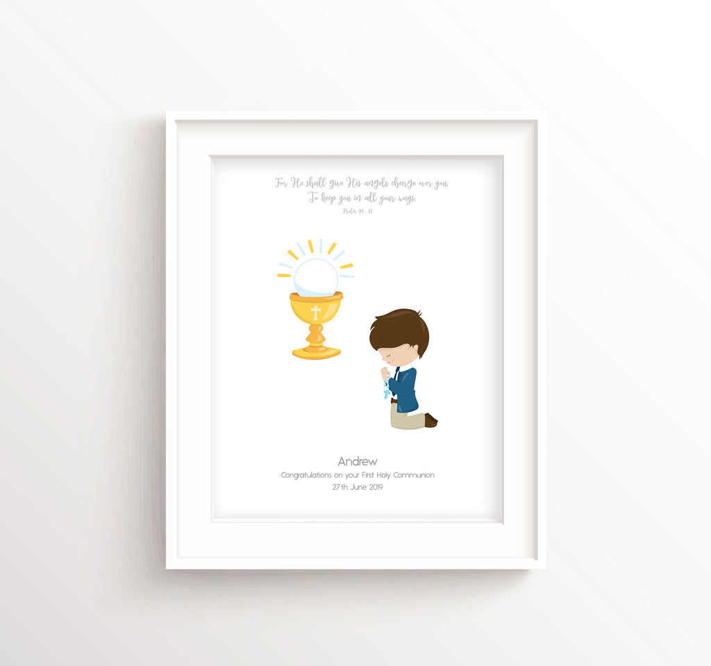 First Holy Communion Gifts for Boys - Psalm 91 Wall Art Communion Print