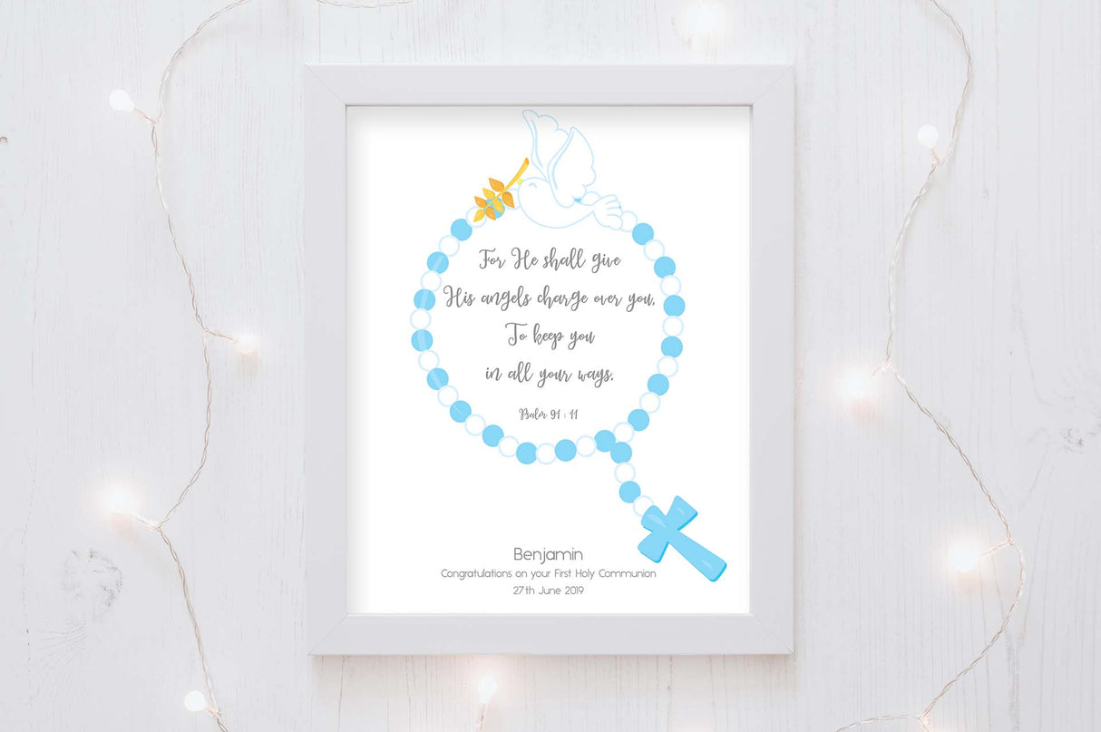 Psalm 91 Wall Art Communion Print, First Holy Communion Gifts for Boys, Sacred milestone: Personalized print for Holy Communion