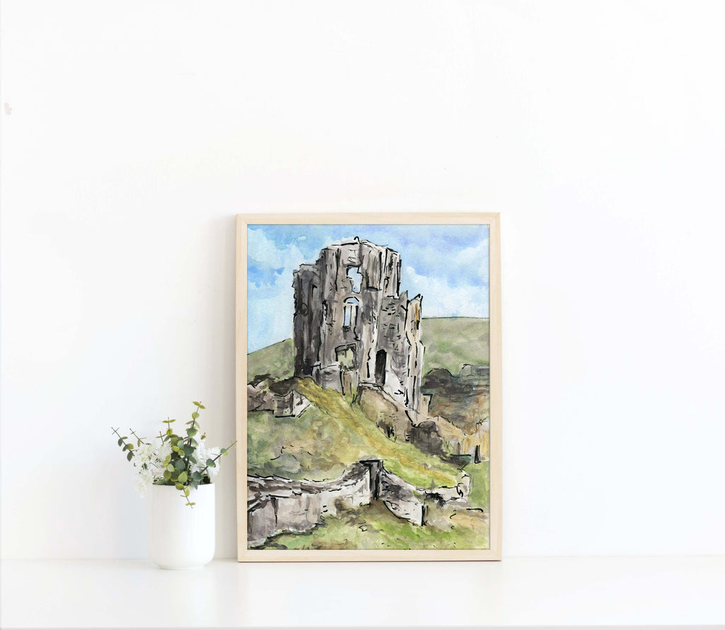 Corfe Castle Wall Art Prints, Purbeck Dorset Prints, Watercolour Art, dorset prints for sale, dorset prints 2022, dorset art