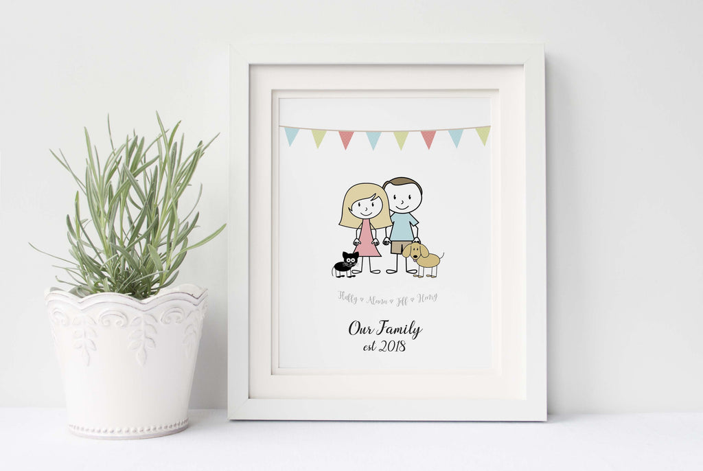 Gift for Couple UK, Funny Gifts for Couples Ideas, Couple Gift Ideas, personalised family print with rabbit