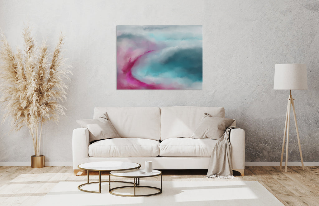 Hot pink and seafoam green abstract ocean art print, Teal Abstract Art Canvas Wall Art, Over the Bed Wall Decor, Livingroom Wall Art