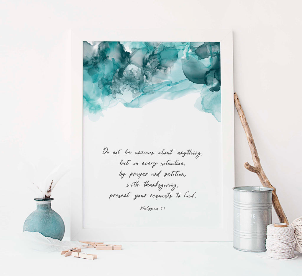 Abstract Christian Art, Bible Verse Wall Art, Christian Quotes, Do Not Be Anxious About Anything Wall Art, 