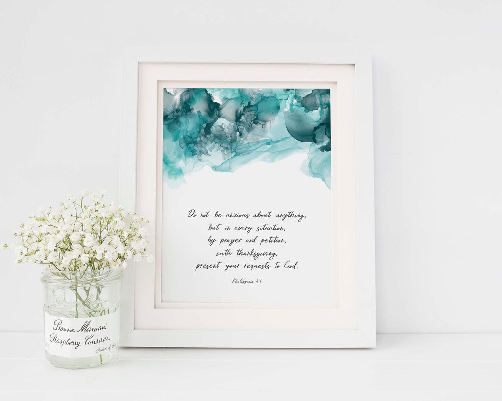  Scripture Gifts for Men Idea, Do Not Be Anxious About Anything Wall Art, Philippians 4 6 Alcohol Ink Print, 