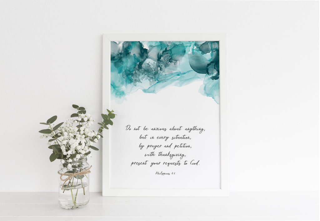 Bible Verse Wall Art, Christian Quotes, Philippians 4 6 Print Poster, Alcohol Ink Abstract Christian Wall Art