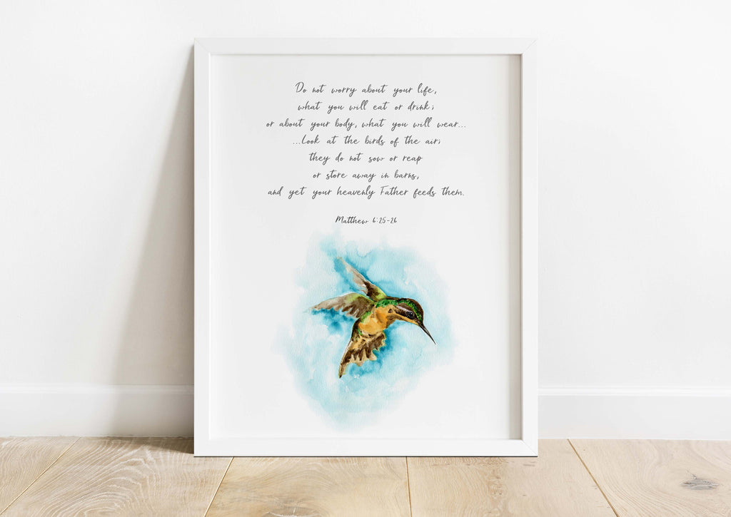 Look at the Birds of the Air Bible Verse Print Matthew 6 26 Wall Decor, do not worry about your life wall art, bible verse art