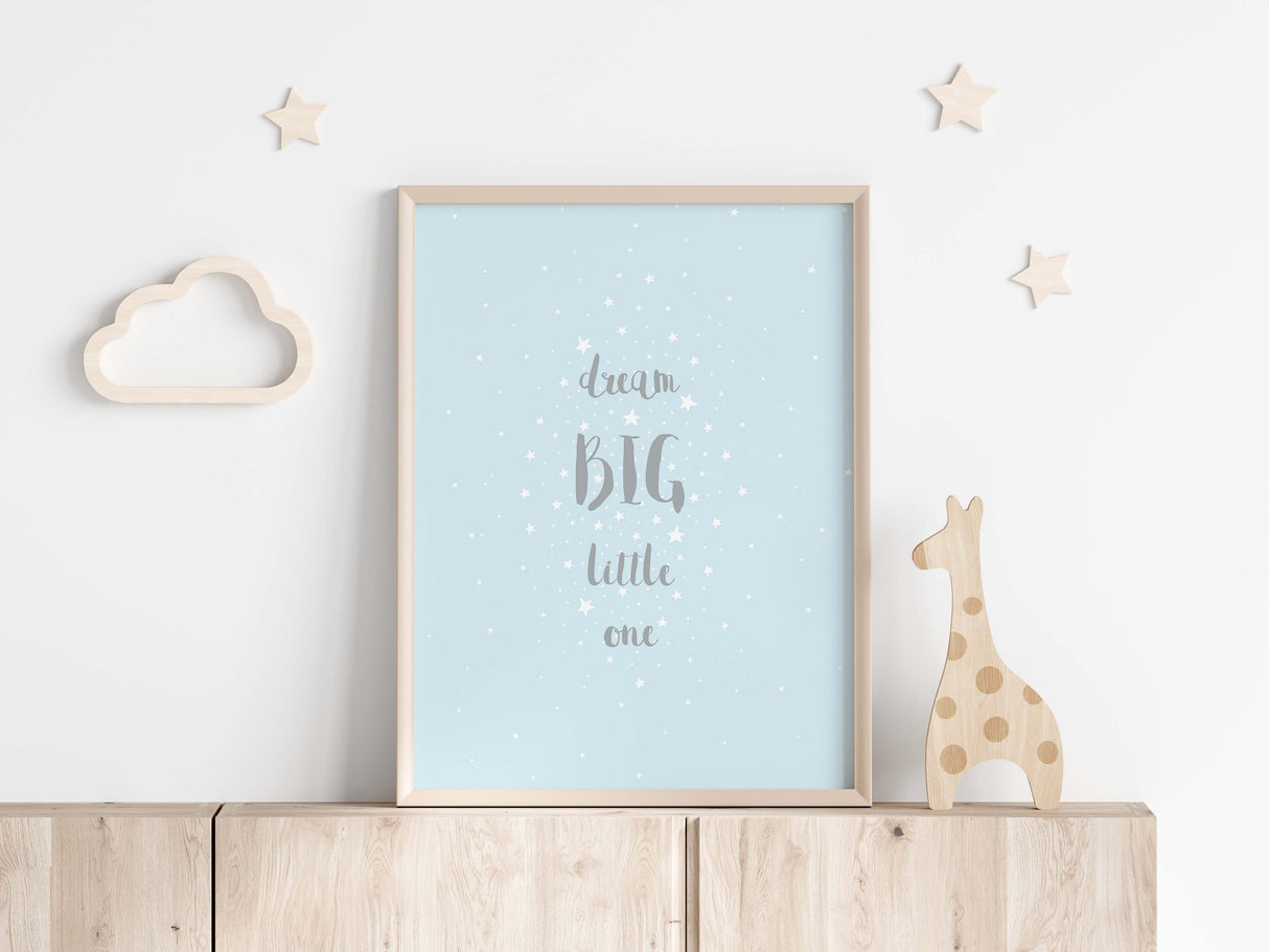 Dream Big Little One Print, Blue Nursery Decor, Star Nursery Wall Art, Boy Nursery Decor, New Baby Print, New Baby Gift