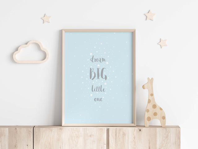 Dream Big Little One Print, Blue Nursery Decor, Star Nursery Wall Art, Boy Nursery Decor, New Baby Print, New Baby Gift