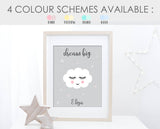 Cloud Nursery Wall Art, Personalised New Baby Name Print Decor Idea, Personalized grey and white nursery wall art