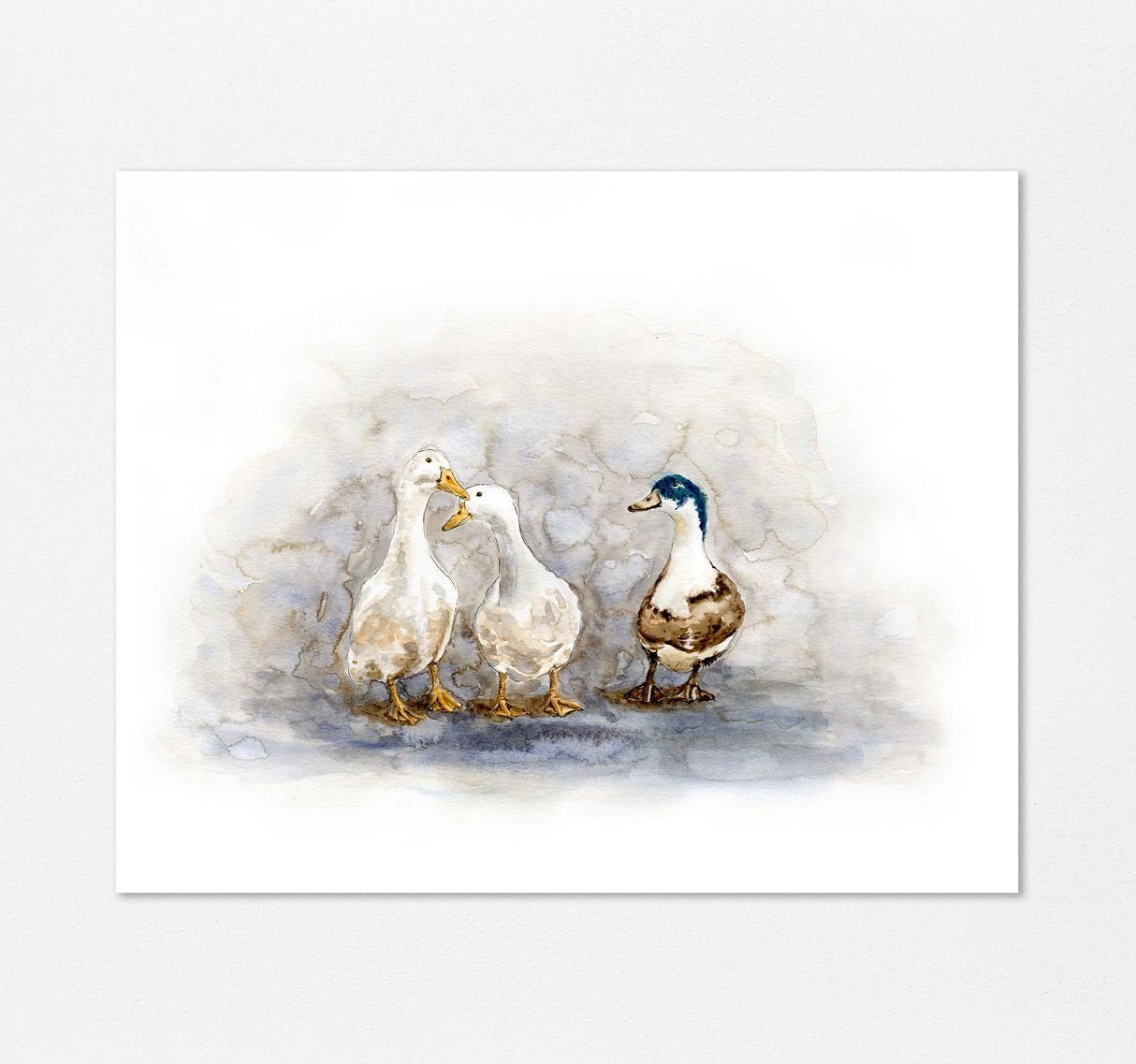 farmyard decor, farm decor, farm wall art, farm theme art, farm house wall art, watercolour of ducks, three ducks watercolour print